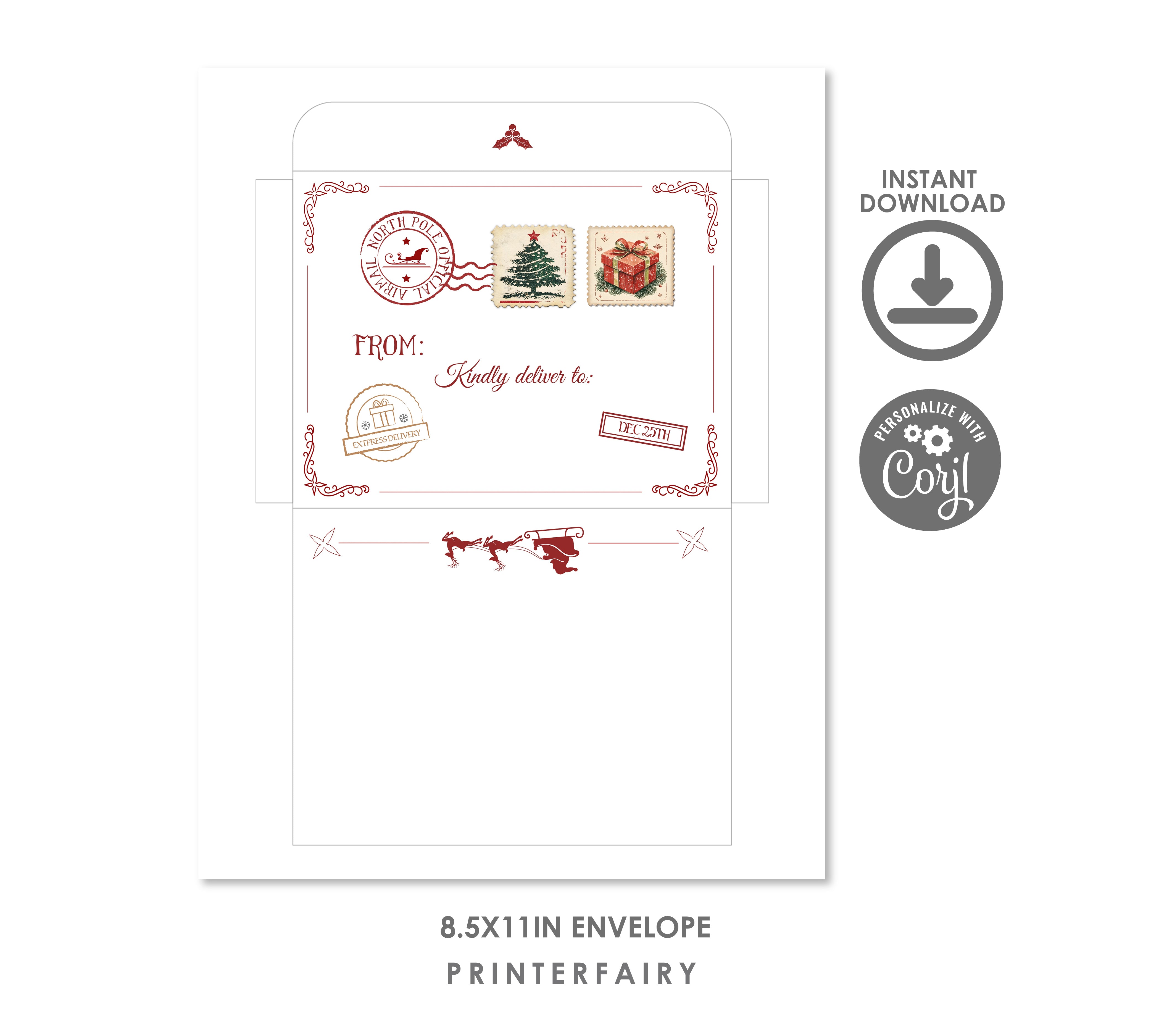 Christmas Envelope Editable Template