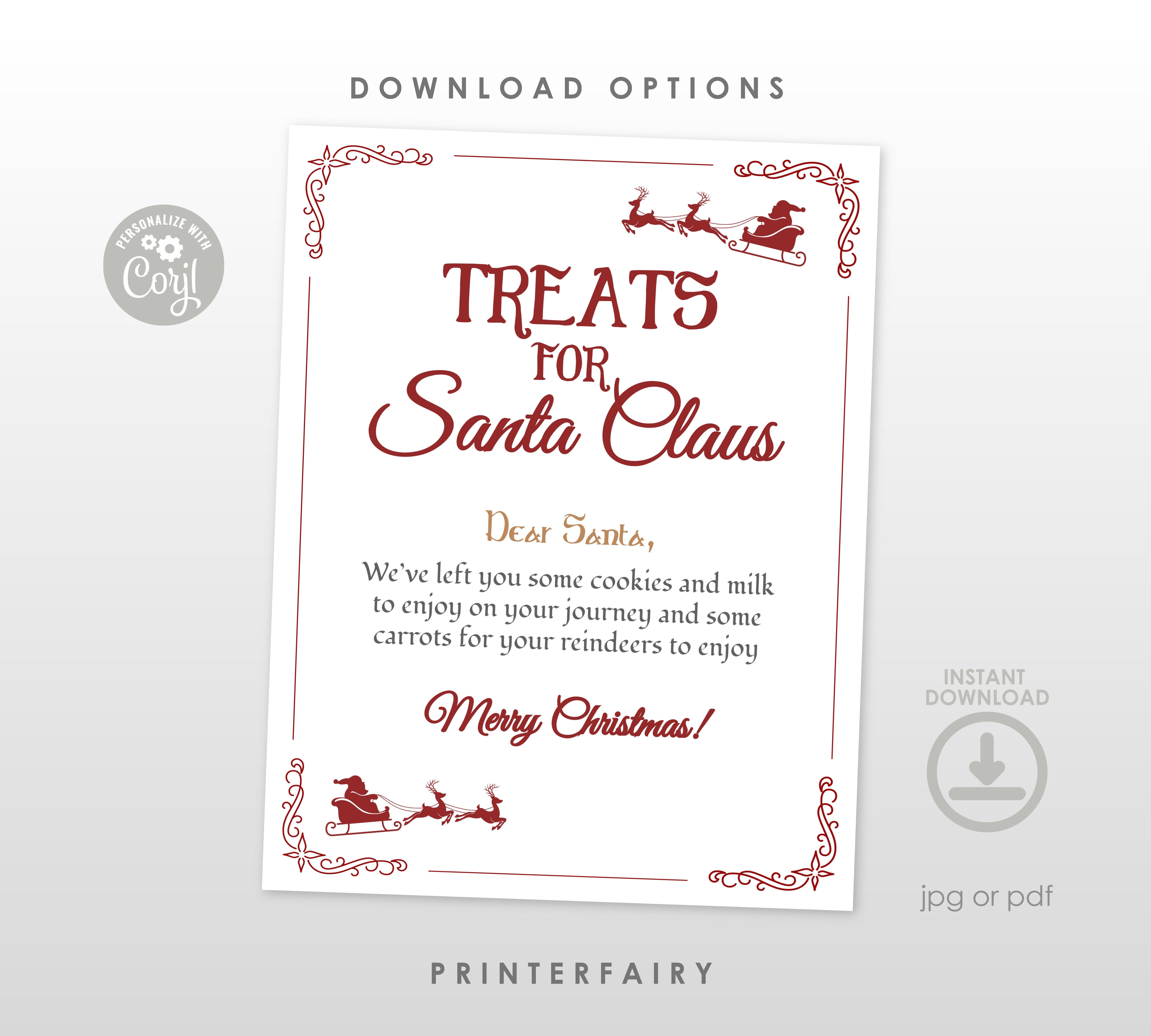 Milk and Cookies for Santa Sign