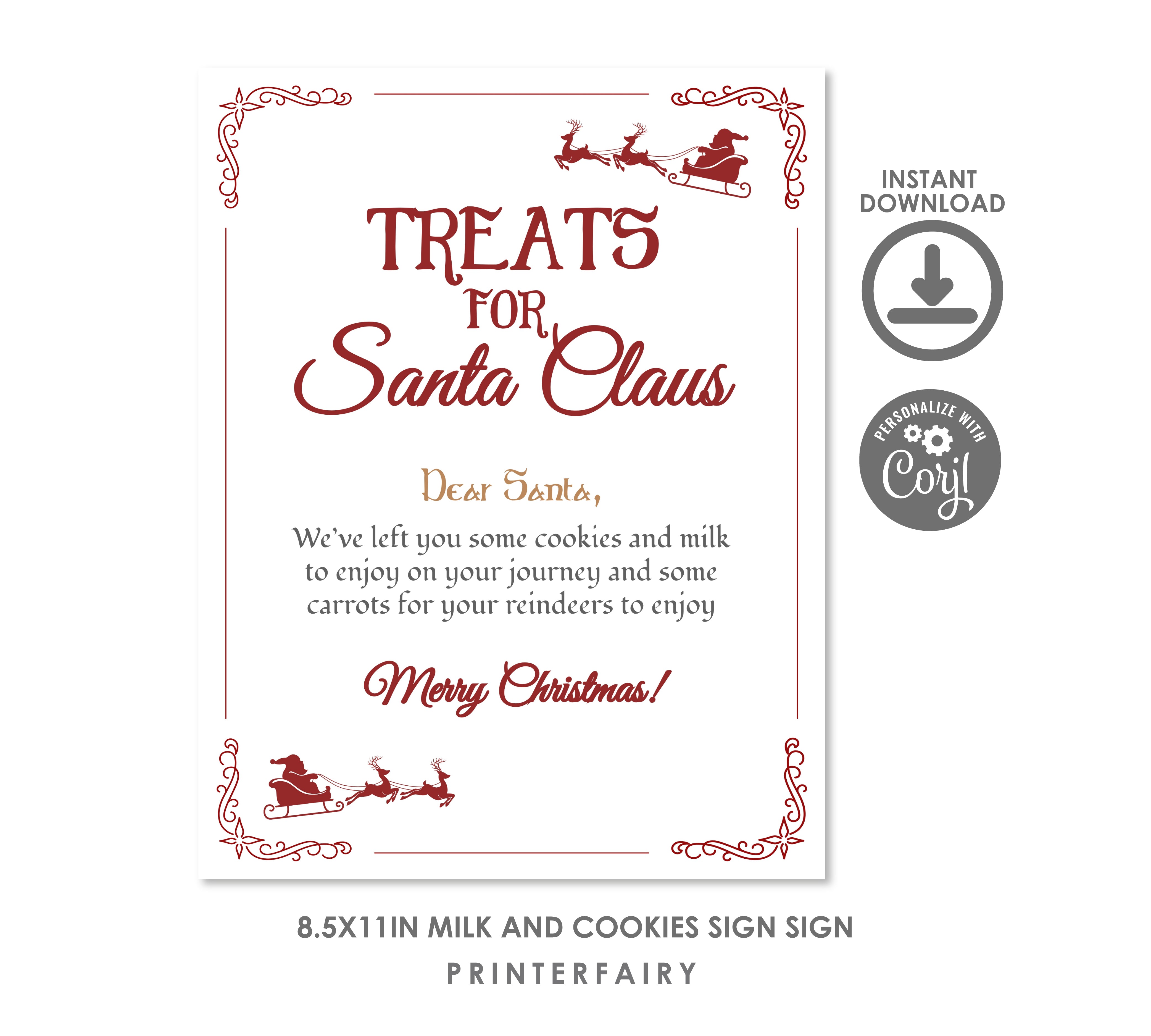 Milk and Cookies for Santa Sign