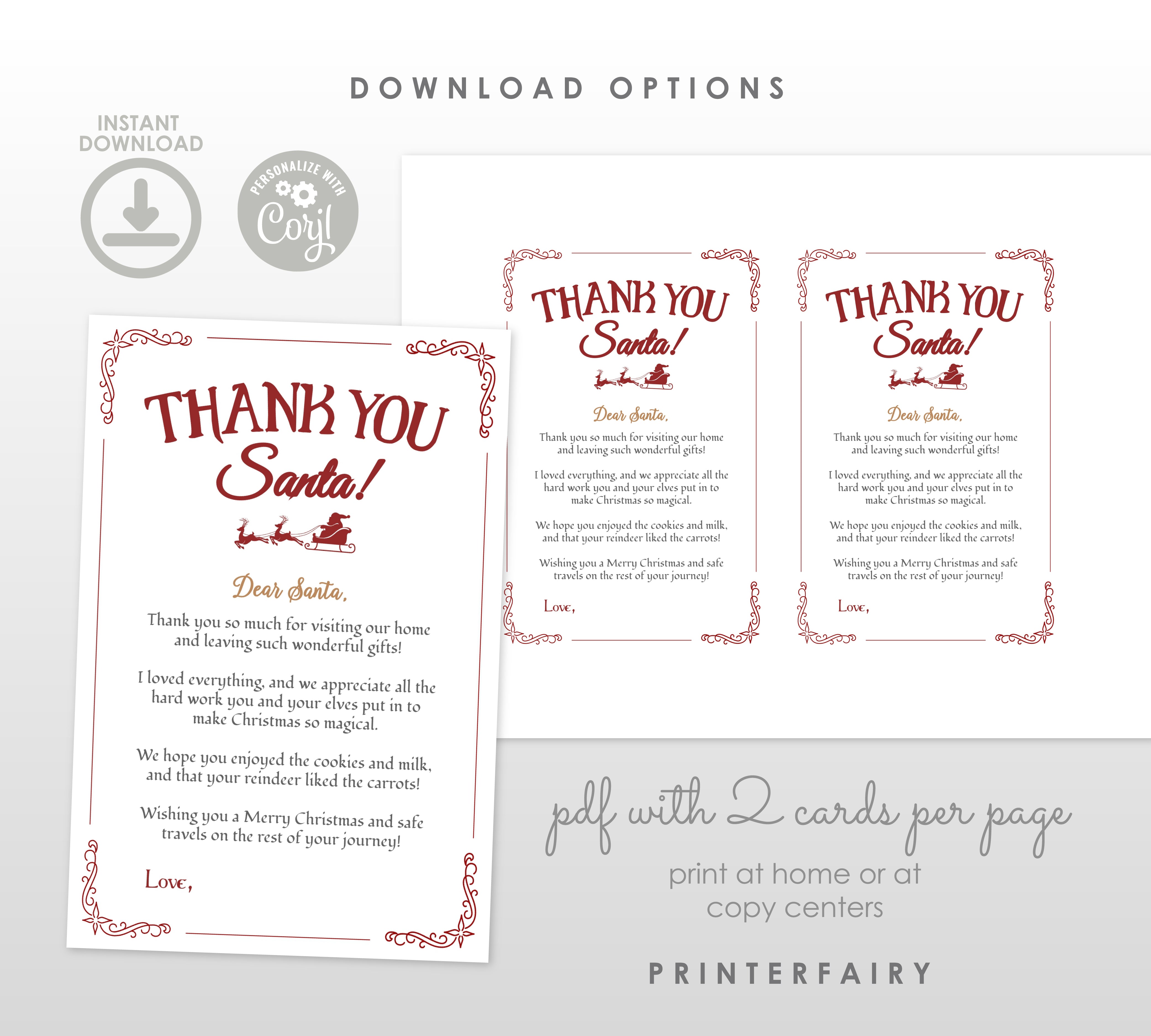 Santa Claus Editable Thank You Cards