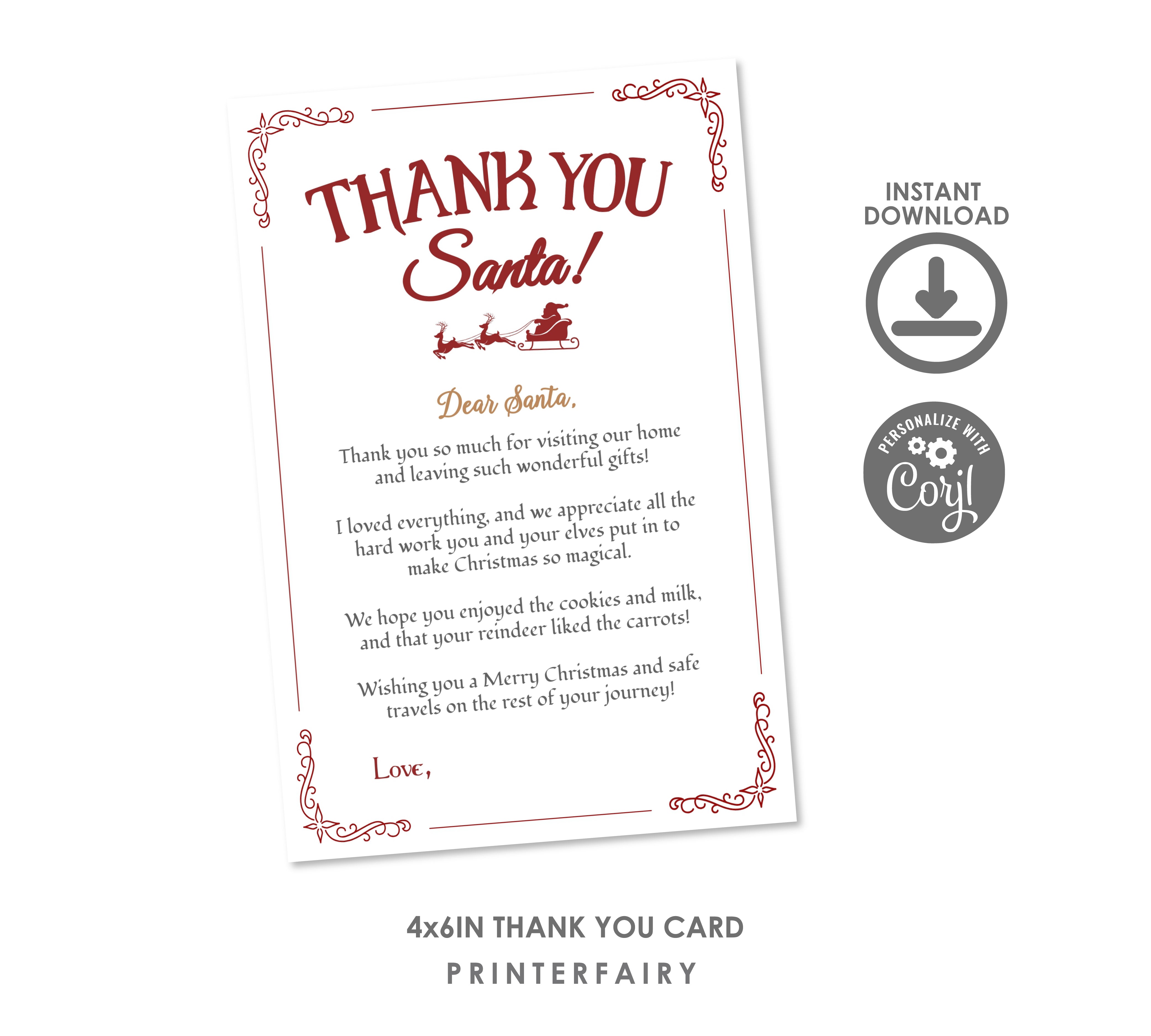Santa Claus Editable Thank You Cards