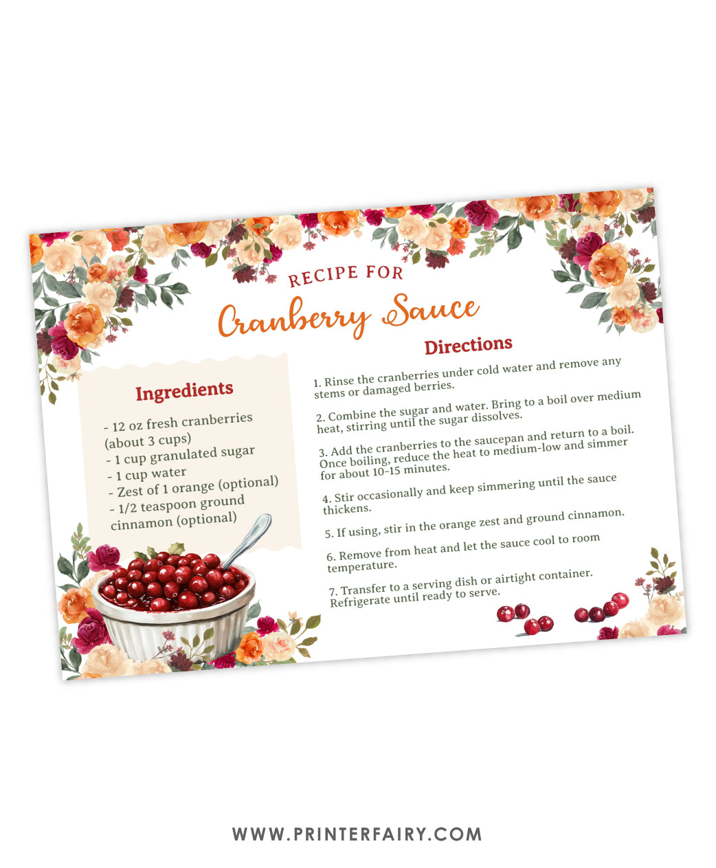 Thanksgiving Cranberry Sauce Recipe Card