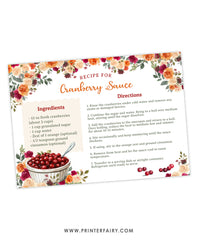 Thanksgiving Cranberry Sauce Recipe Card