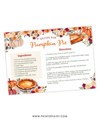 Thanksgiving Pumpkin Pie Recipe Card