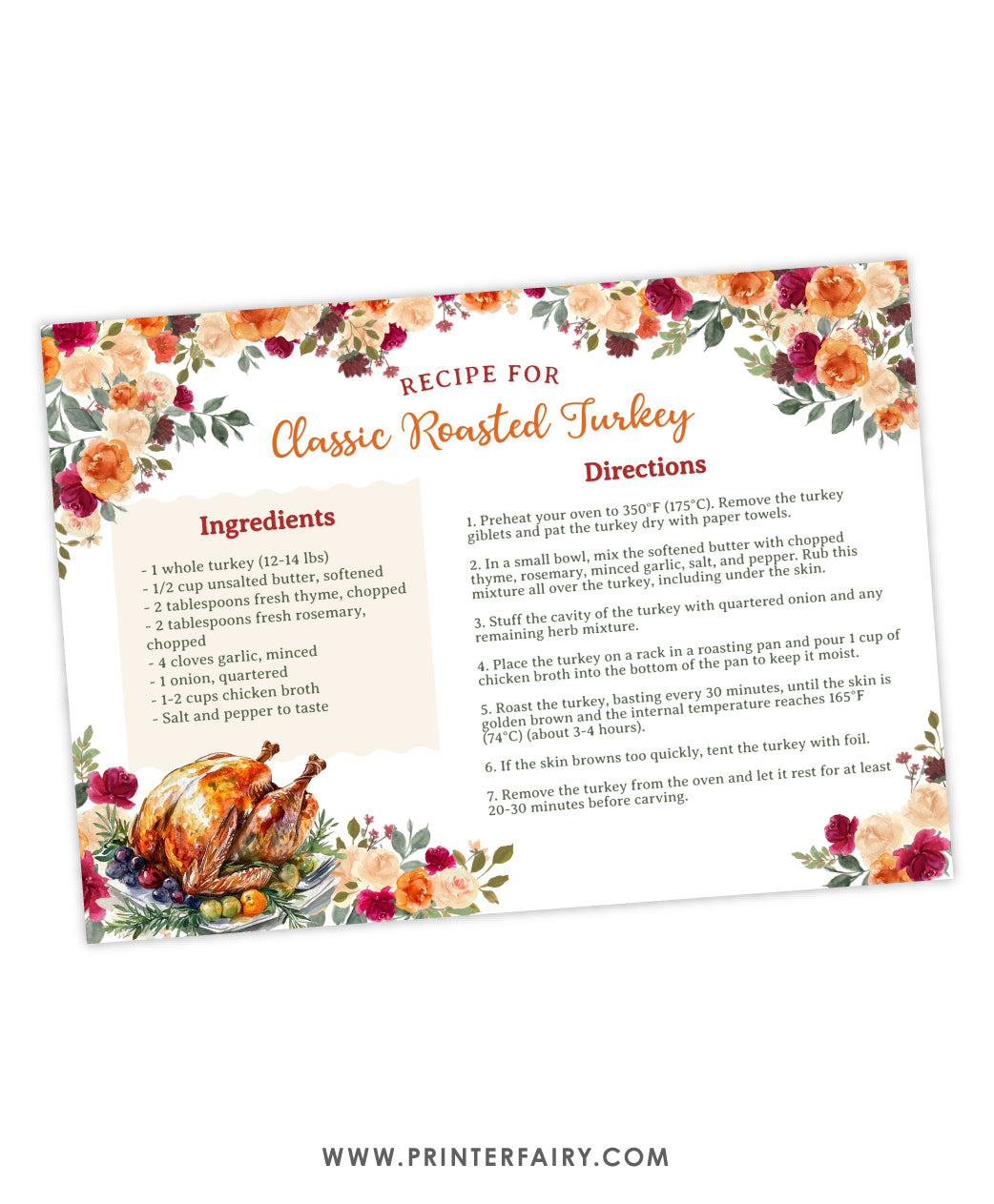 Thanksgiving Roasted Turkey Recipe Card