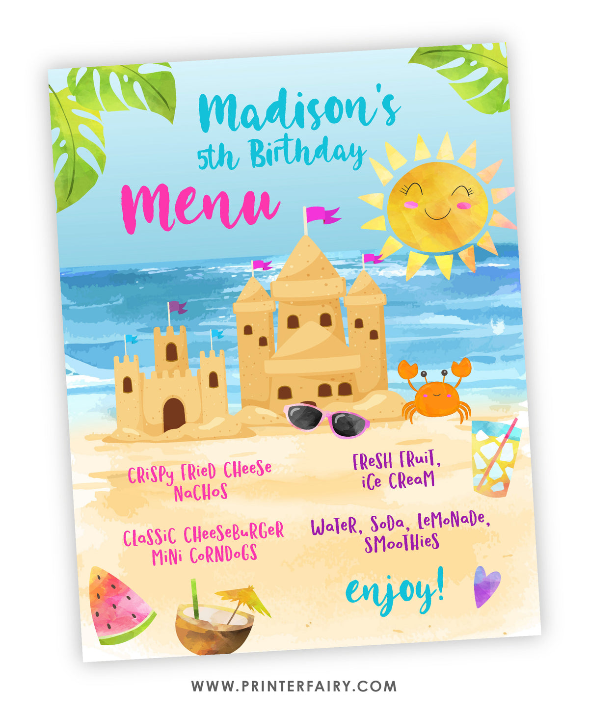 Sand Castle Birthday Party Menu