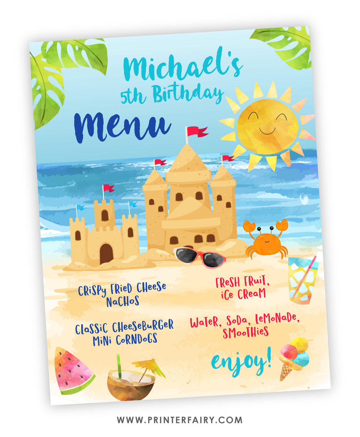 Sand Castle Birthday Party Menu