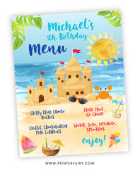 Sand Castle Birthday Party Menu