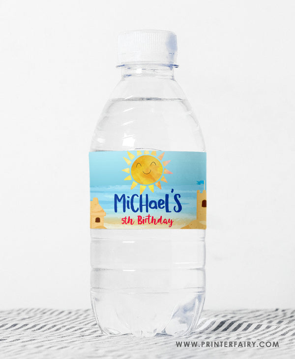 Sand Castle  Birthday Party Water Bottle Label