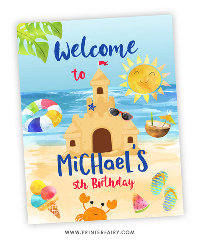 Sand Castle Birthday Party Welcome Sign