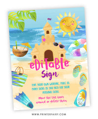 Sand Castle Birthday Party Editable Sign