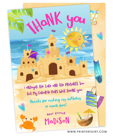 Sand Castle Birthday Party Thank You Card