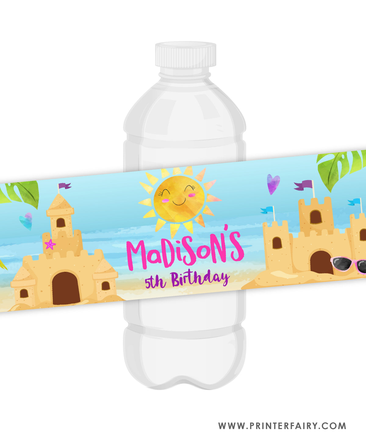 Sand Castle Birthday Party Water Bottle Label