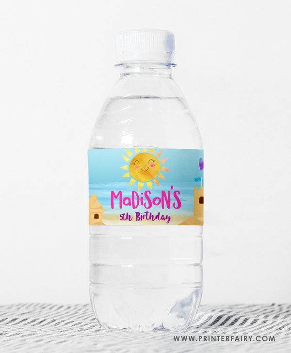 Sand Castle Birthday Party Water Bottle Label
