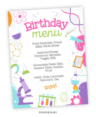 Science Party Menu