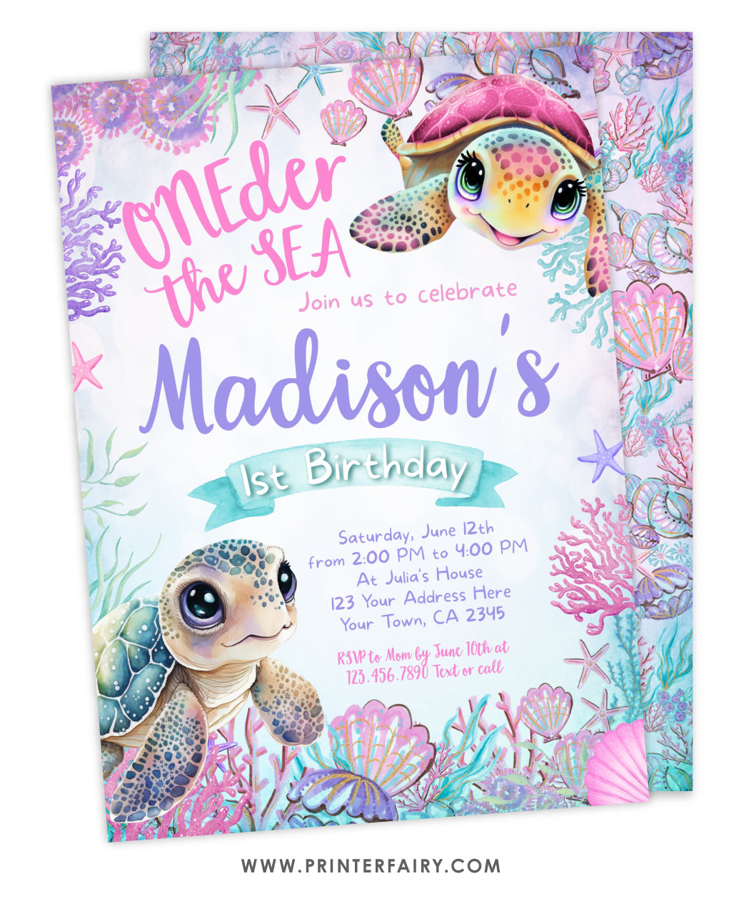 Sea Turtle 1st Birthday Invitation