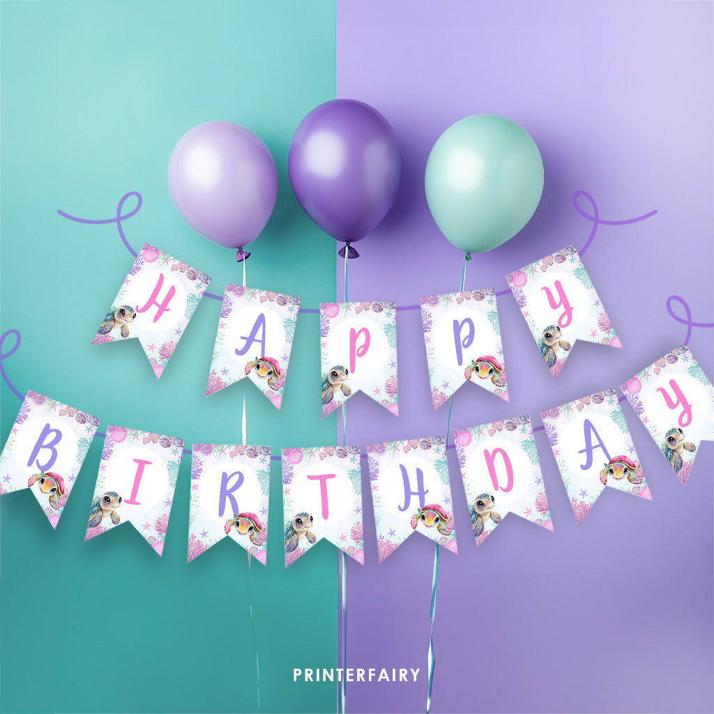Sea Turtle Birthday Banner
