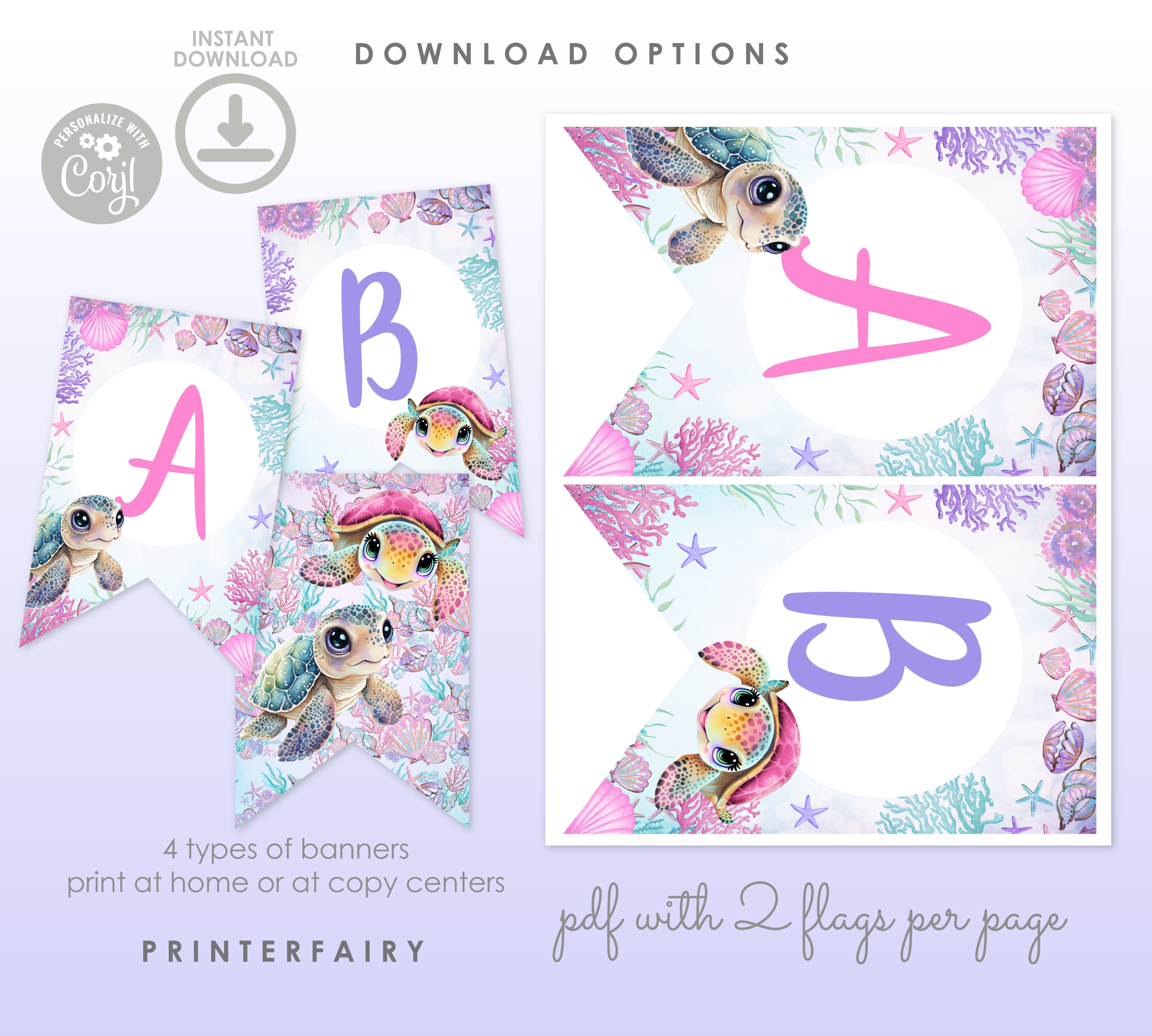 Sea Turtle Birthday Banner