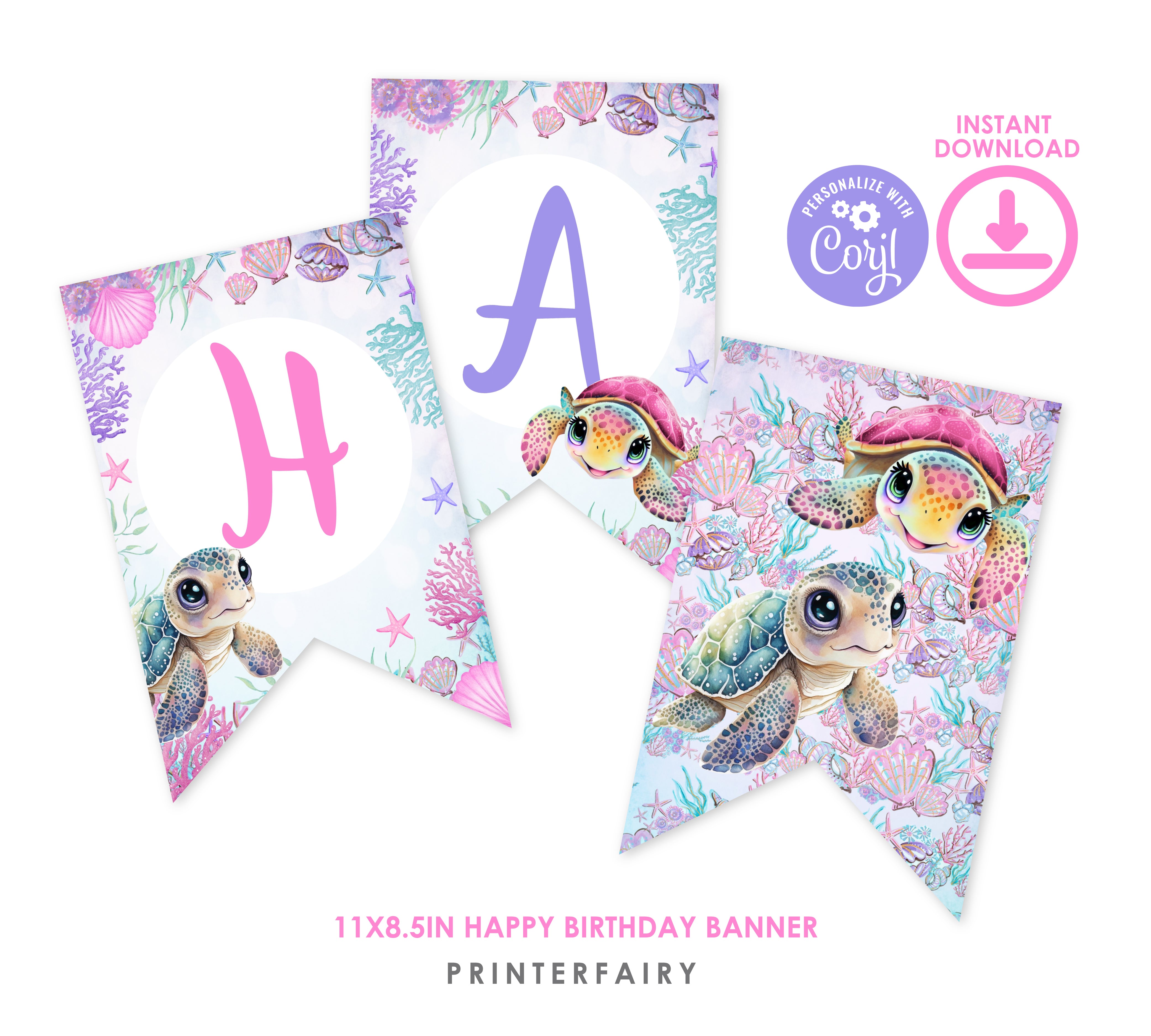 Sea Turtle Birthday Banner