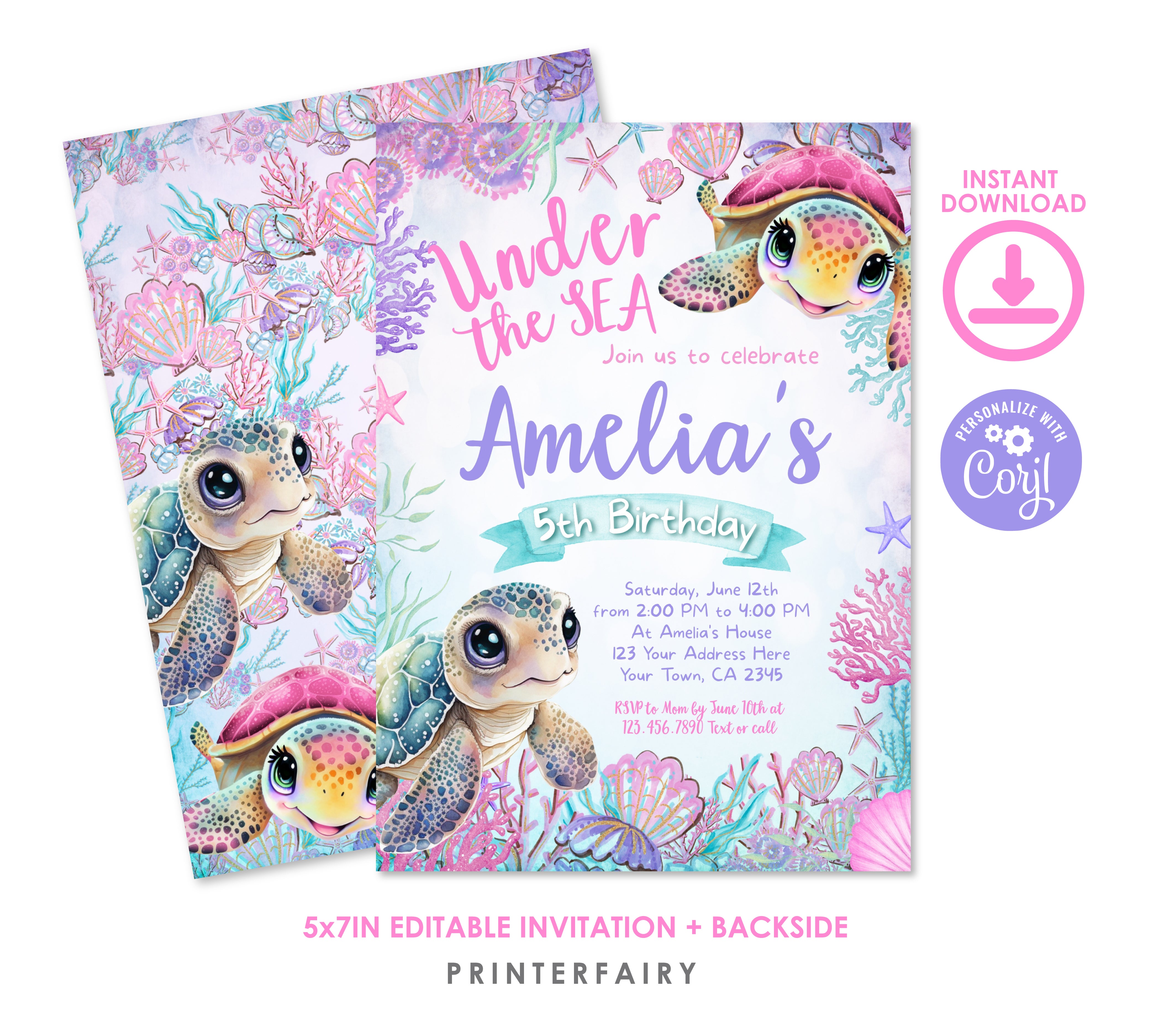 Sea Turtle Birthday Invitation