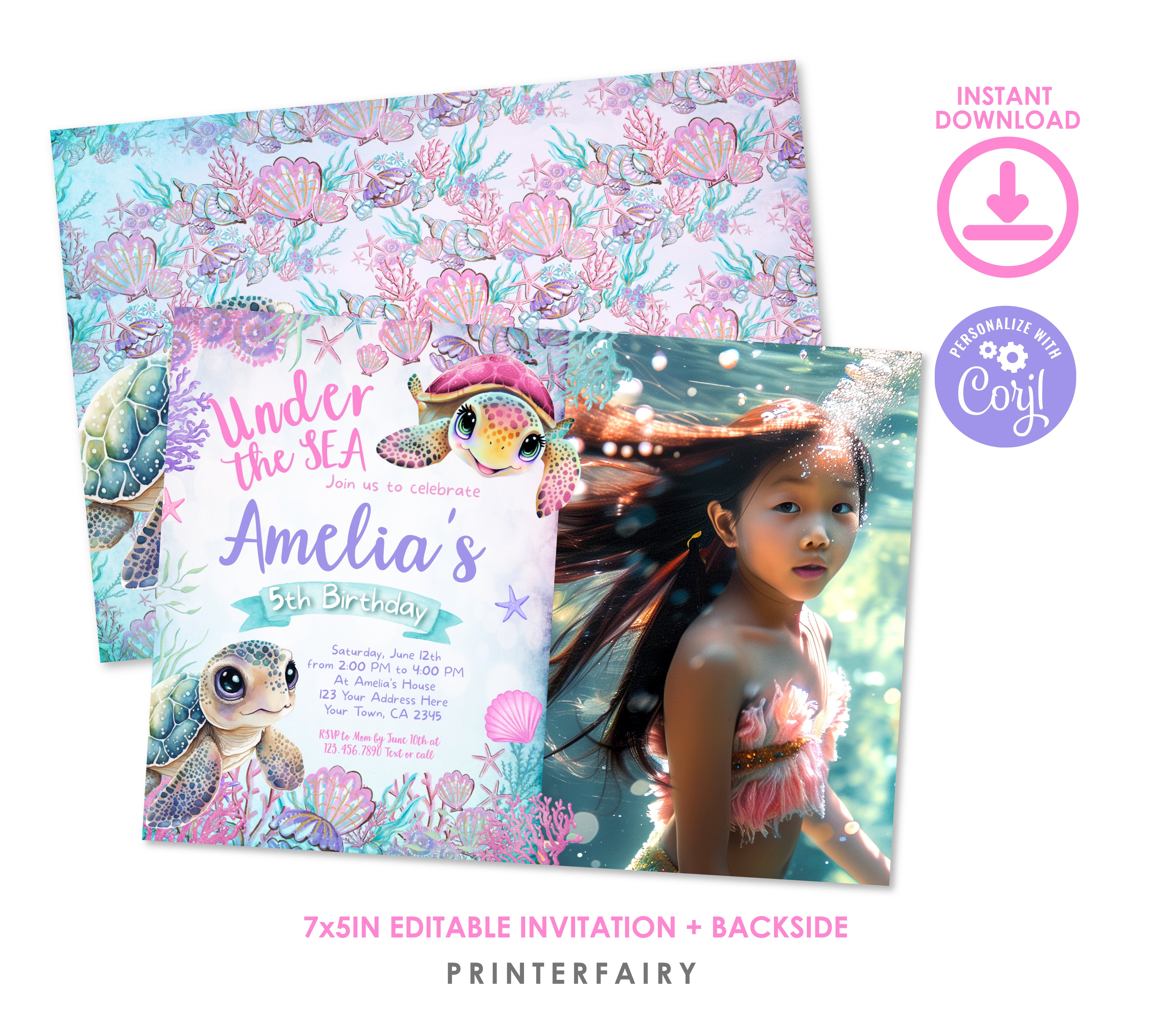 Sea Turtle Birthday Invitation with Photo