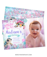 Sea Turtle 1st Birthday Invitation with Photo