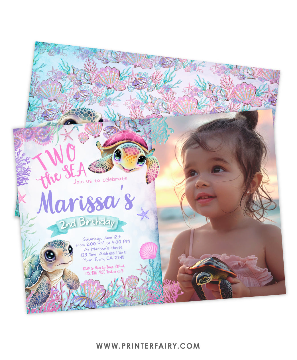 Sea Turtle 2nd Birthday Invitation with Photo