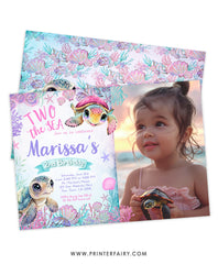 Sea Turtle 2nd Birthday Invitation with Photo