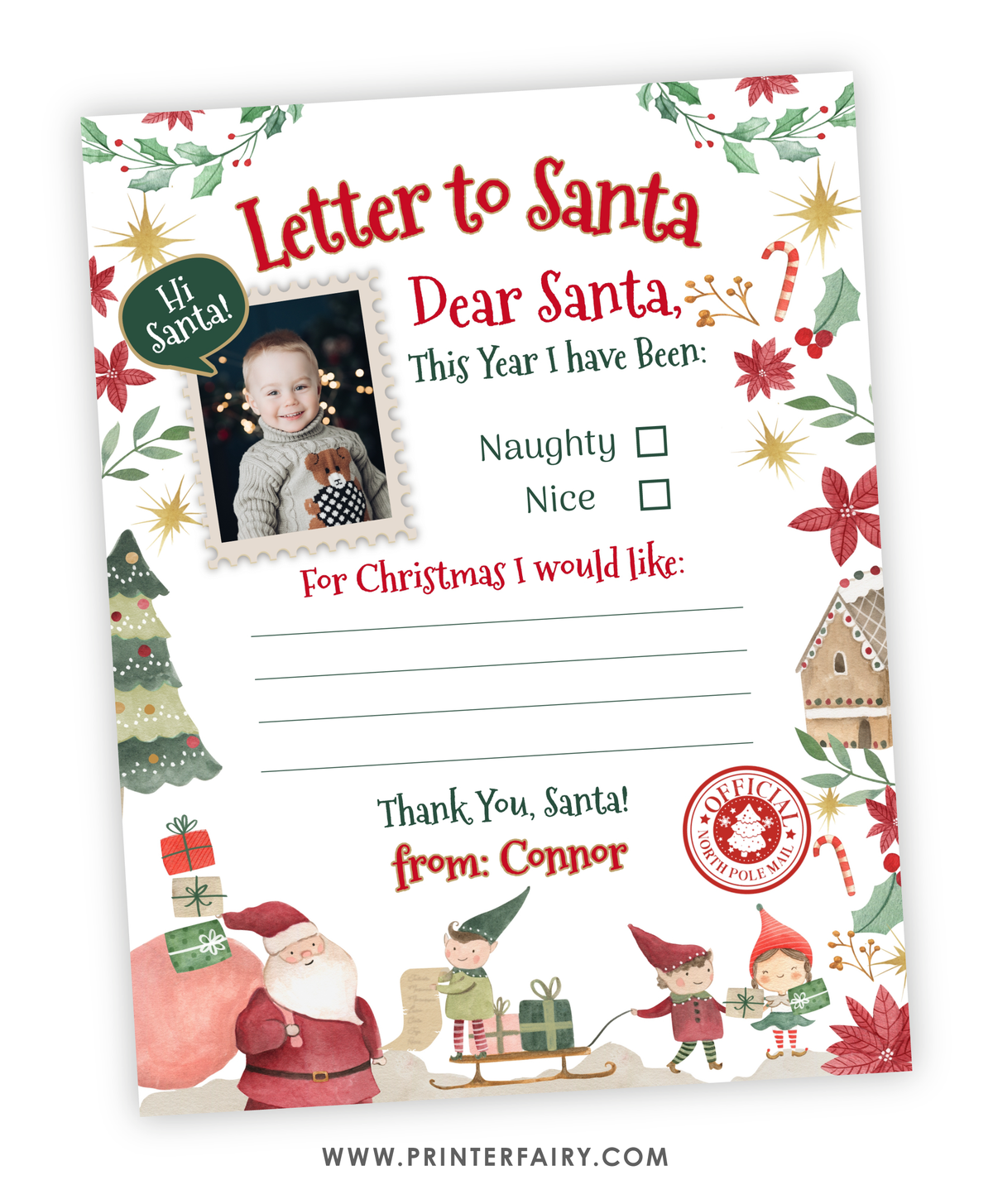 Personalized Letter to Santa Template with Photo