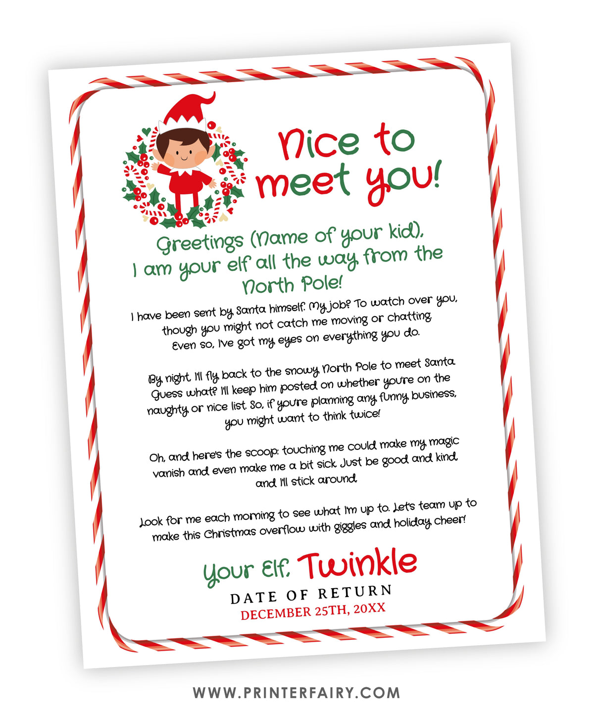 Christmas Elf First Arrival Letter