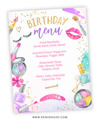 Spa Party Menu