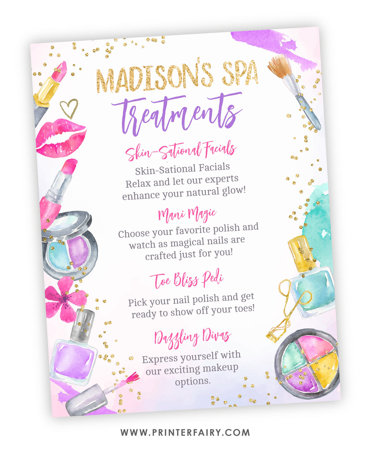 Spa Party Treatments Sign