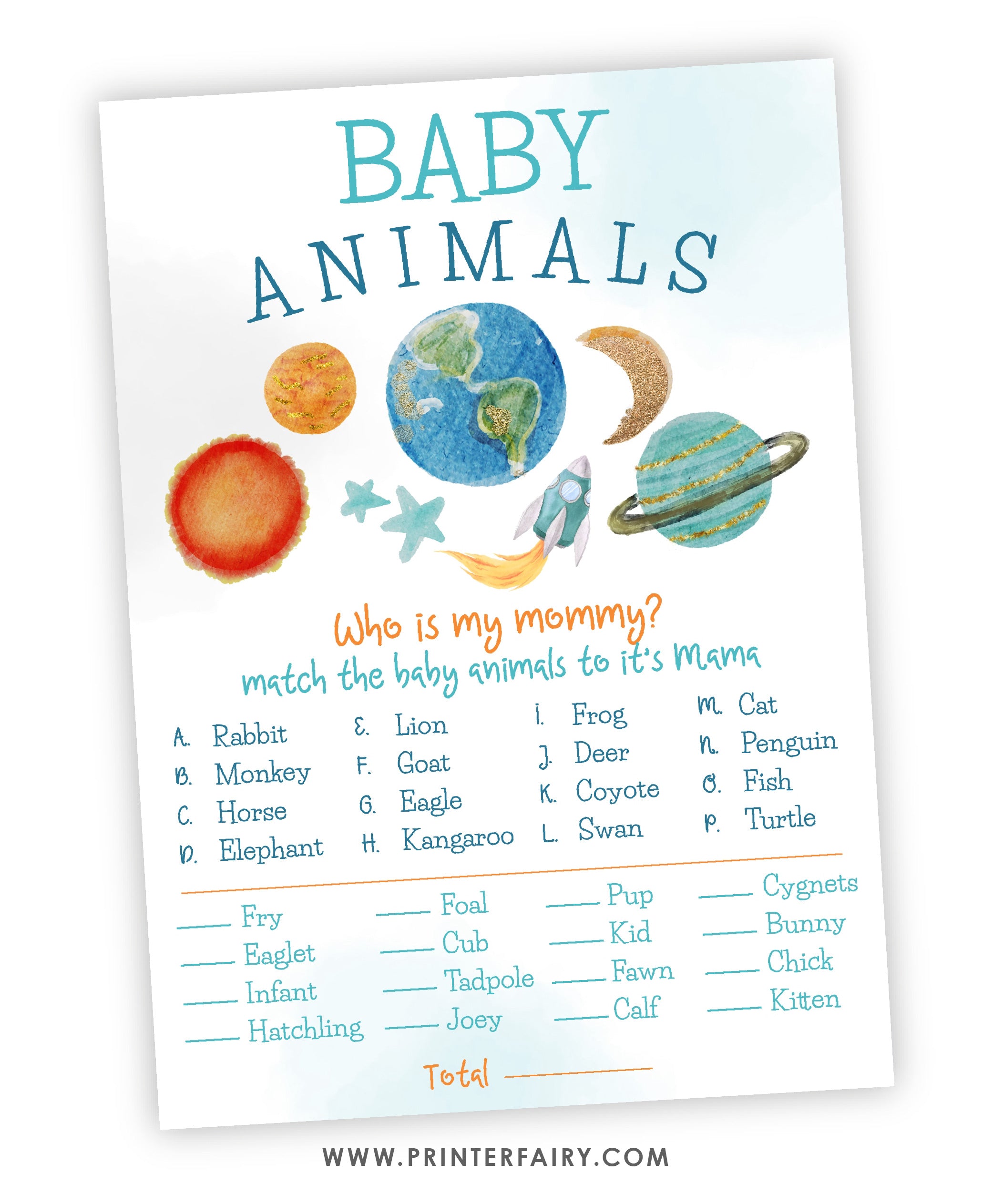 Space Baby Shower Activities Pack