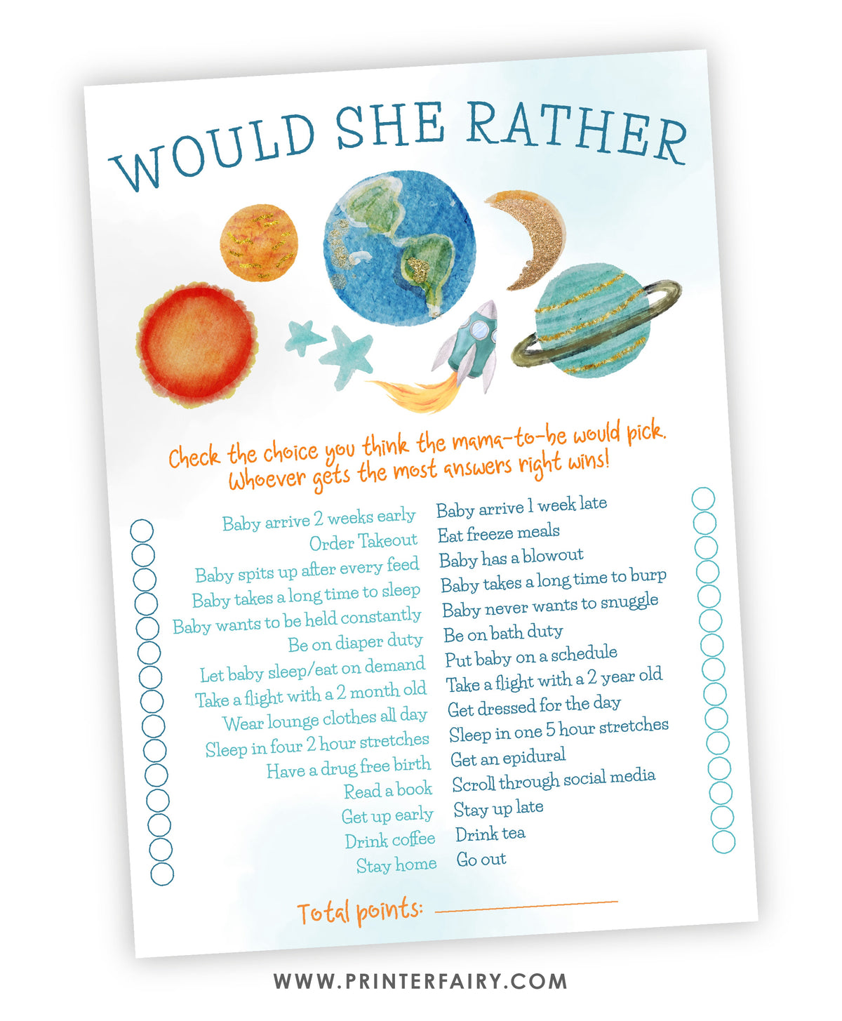 Space Baby Shower Activities Pack
