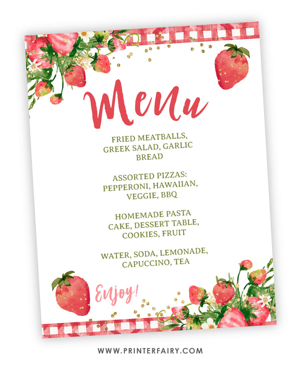 Strawberry Baby Shower Menu Sign