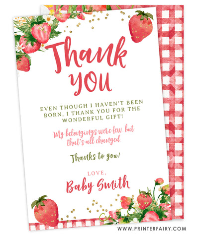 Strawberry Baby Shower Thank You Card