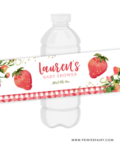 Strawberry Baby Shower Water Bottle Label