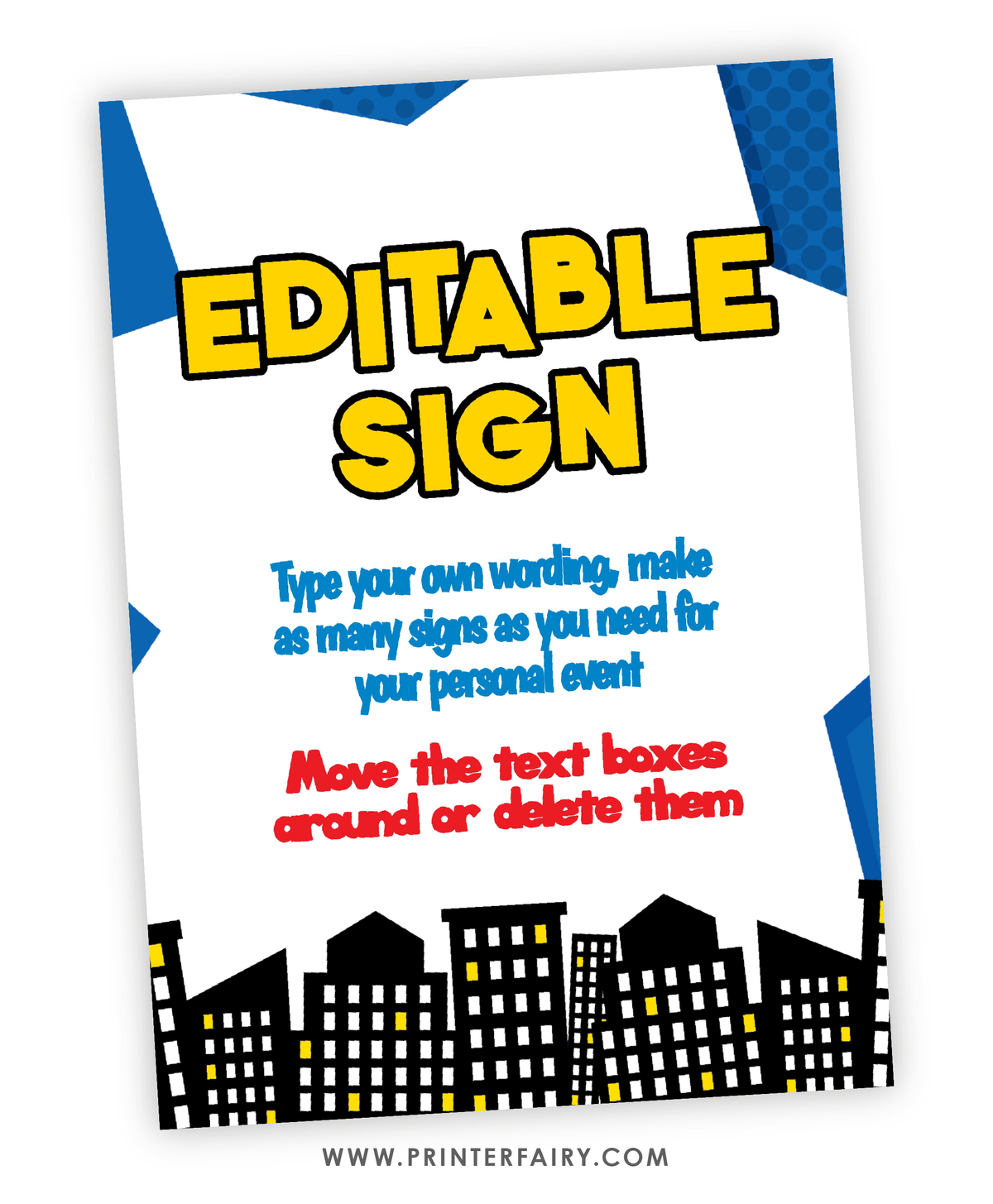 Superhero Birthday Party Editable Sign