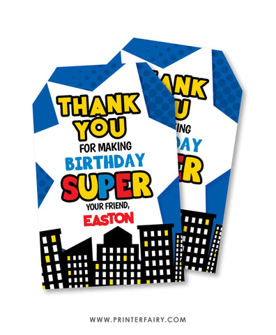 Superhero Birthday Party Favor Tags