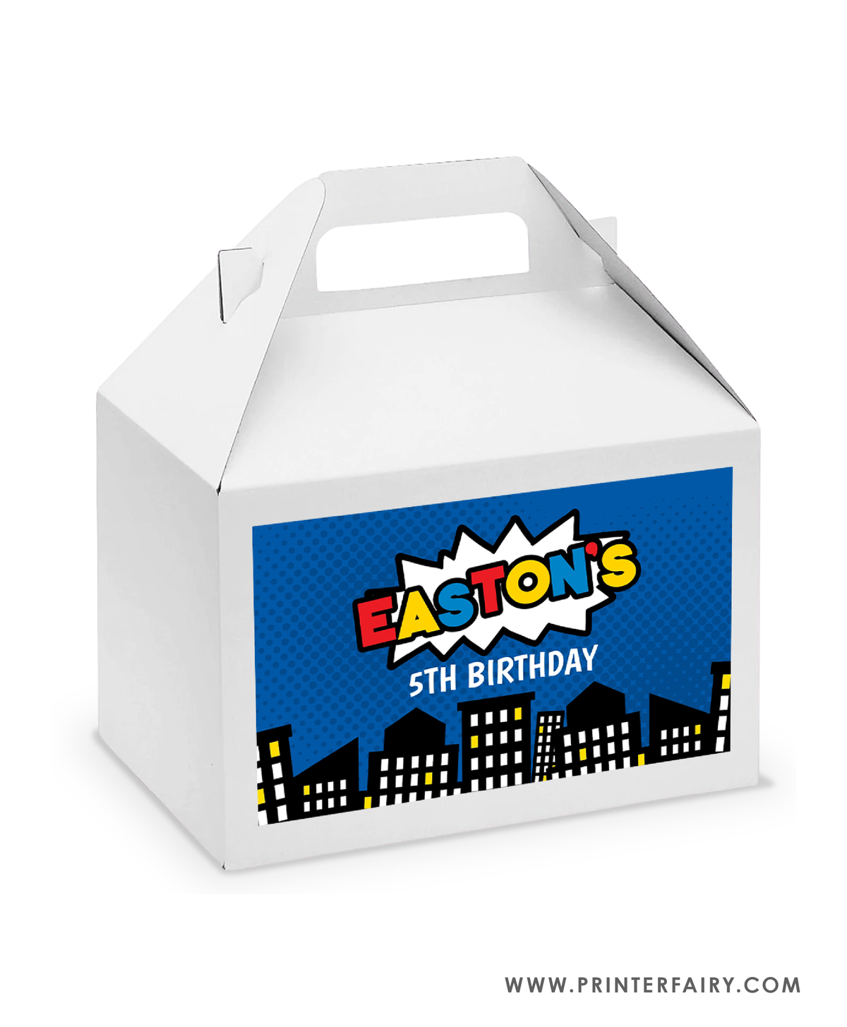 Superhero Birthday Gable Box Label