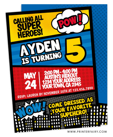 Comics Birthday Party Invitation