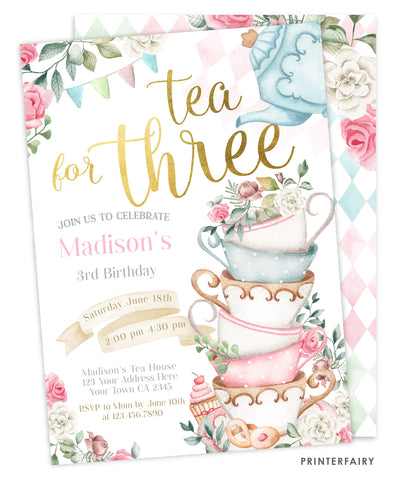 Tea for Three Birthday Party Invite