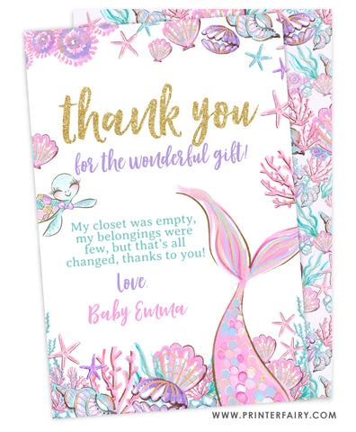 Mermaid Baby Shower Thank You Card