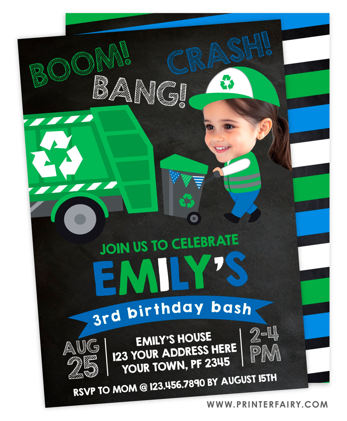 Trash Truck Birthday Party Invitation with Photo