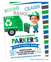 Trash Truck Birthday Party Invitation with Photo