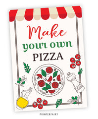 Italian Party Signs: "Make Your Own Pizza" & "Italian Pasta Bar"