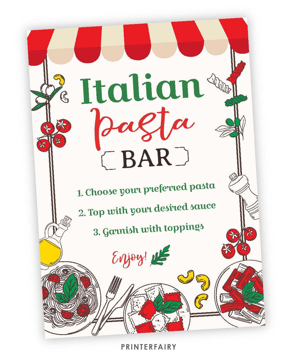 Italian Party Signs: "Make Your Own Pizza" & "Italian Pasta Bar"