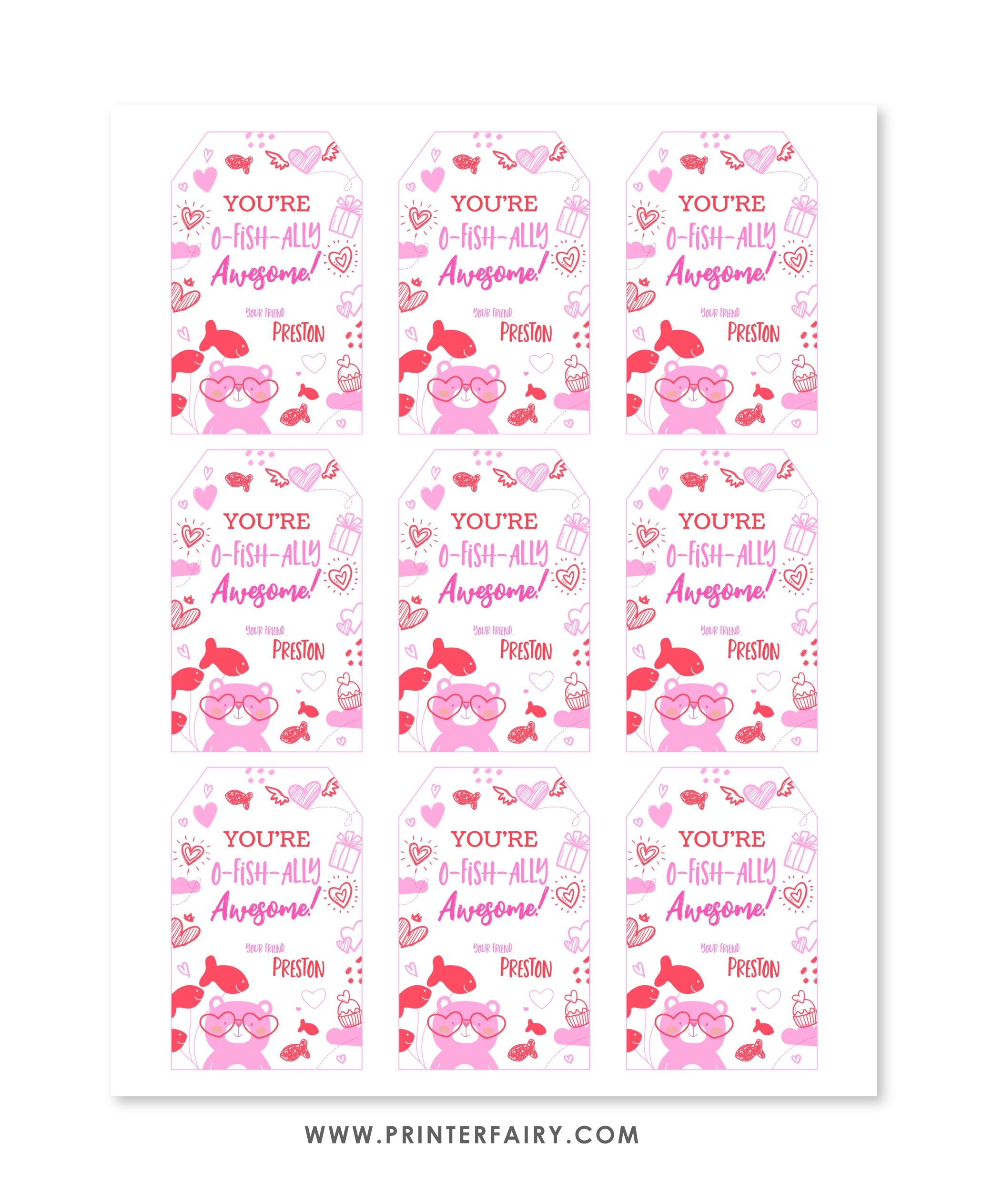 Valentine's Day Printable Tags Bundle of 7 Designs