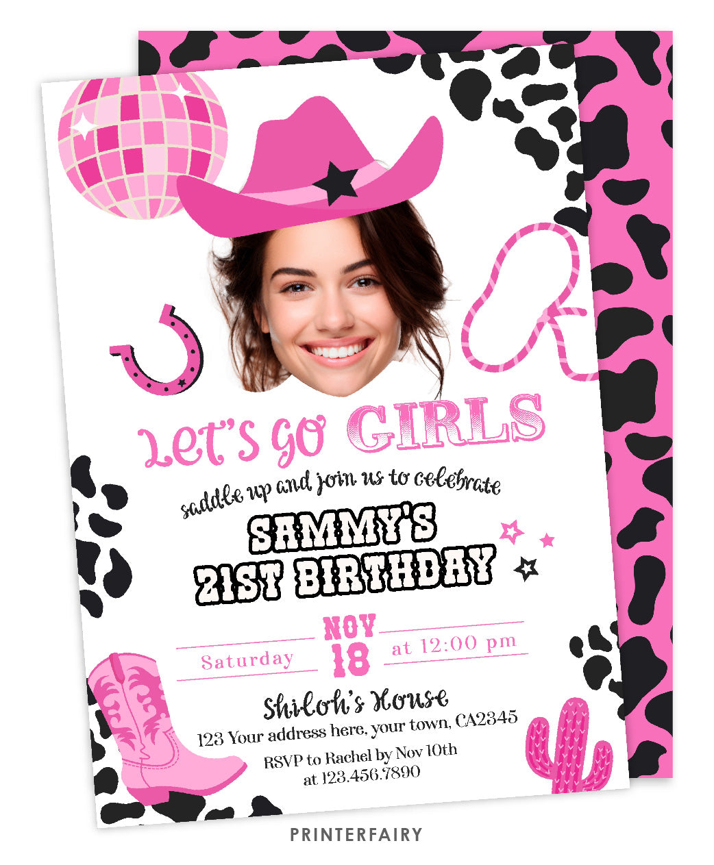 Disco Cowgirl Birthday Invitation with Photo