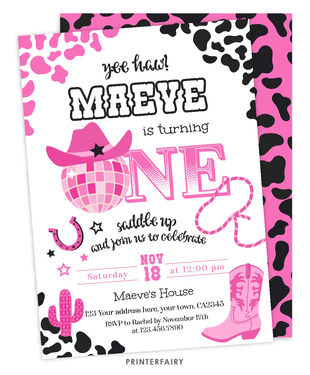 Disco Cowgirl 1st Birthday Invitation